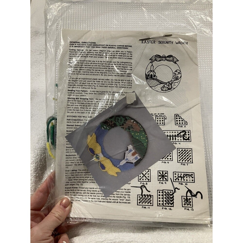 Vintage Needlepoint Easter Serenity Wreath Kit Fiber Art Craft